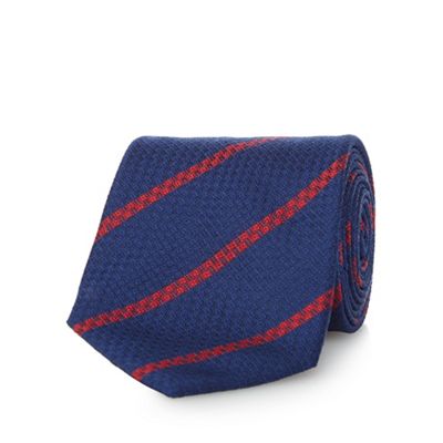 Navy and red pure silk striped tie